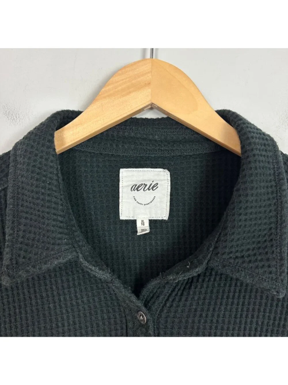 Aerie Waffle Lumber Jane Button Front Shirt Black Oversized Size XL Women's - Picture 4 of 5